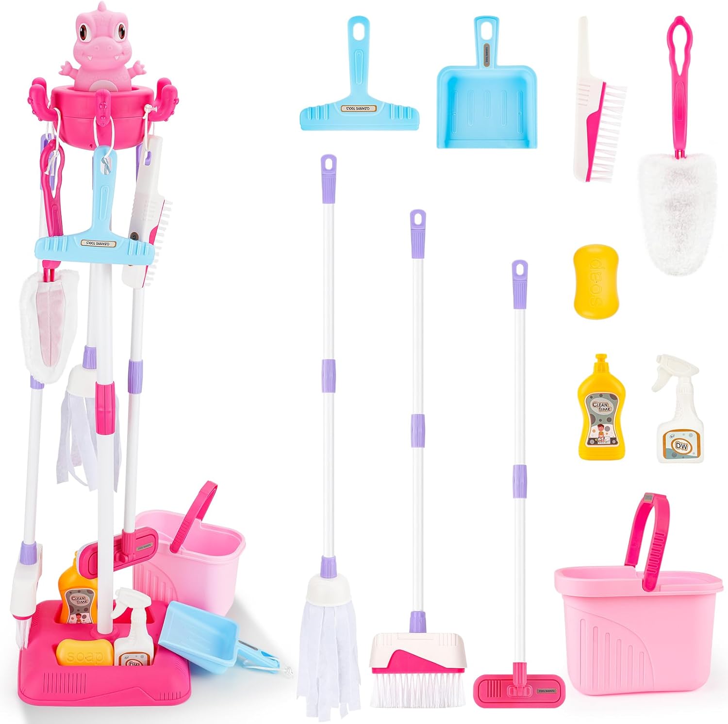 deAO Juego de limpieza para niños, 12 piezas, juego de limpieza para niños, juego de limpieza para niños, juego de escoba y trapeador para niños a