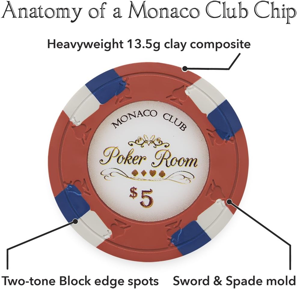 Paquete de 50 fichas de póquer Monaco Club, compuesto de arcilla pesada de 0.48 oz