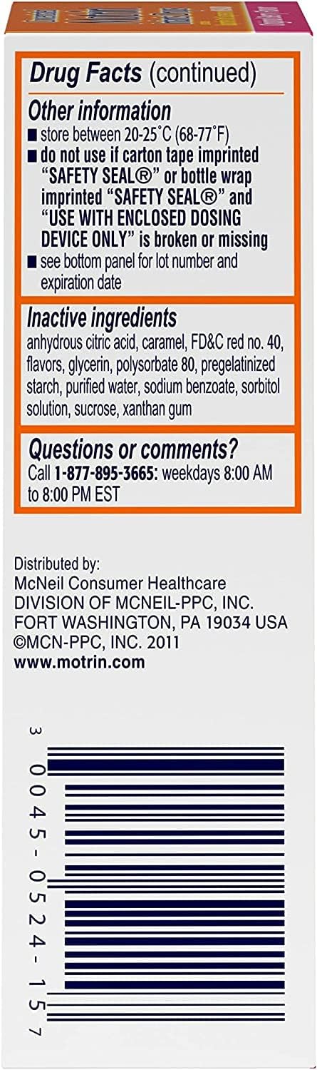 Motrin Gotas concentradas para bebés, reductor de fiebre, ibuprofeno, sabor a bayas.5 onzas (paquete de 2)