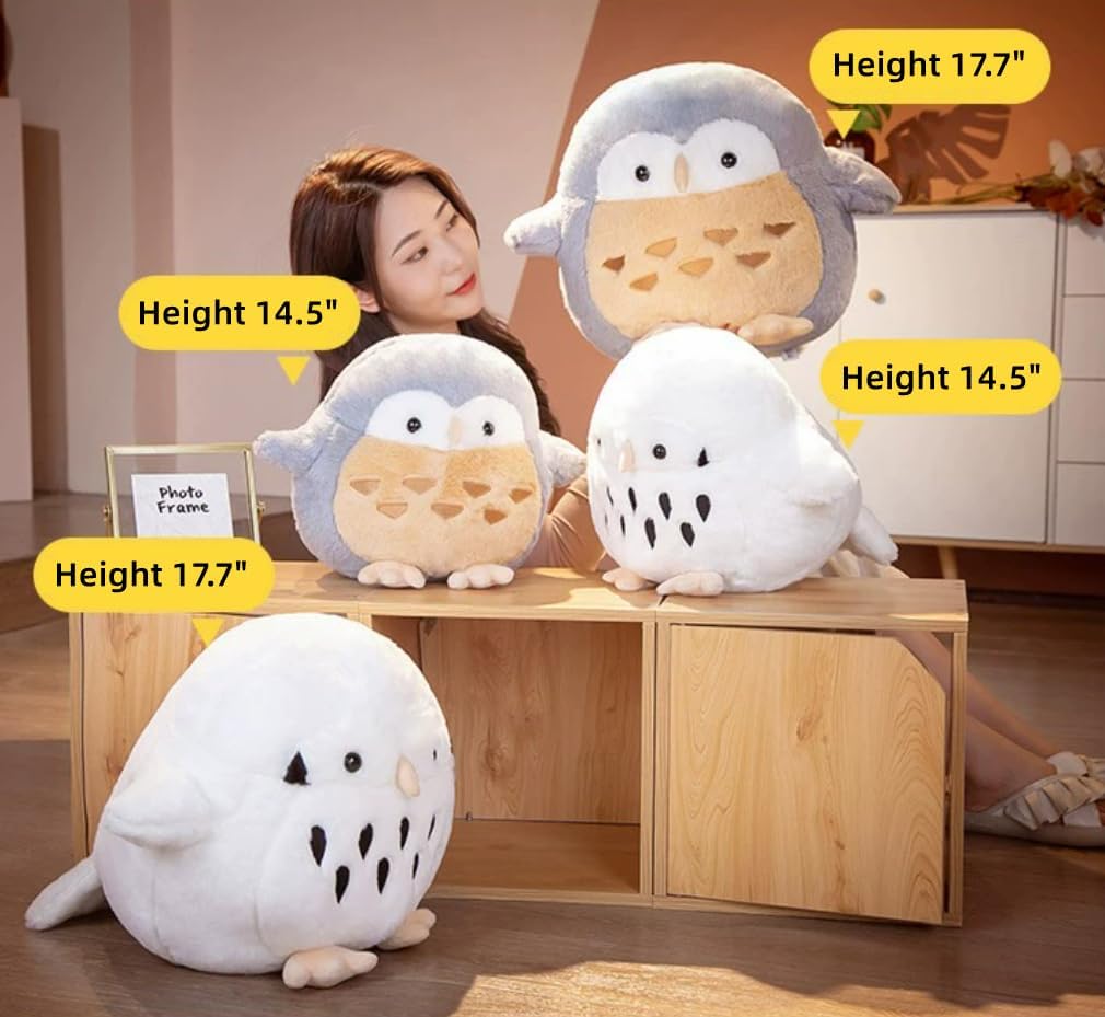 Juguetes de peluche de búho gris, almohada súper suave de peluche de búho gordito, lindo peluche de pájaro de Navidad, regalos de cumpleaños para