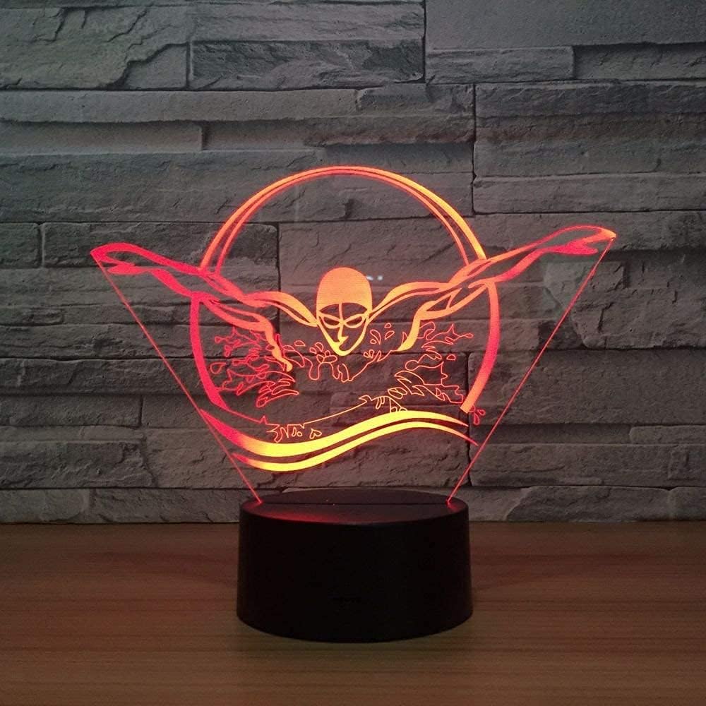 Natación 3D con control remoto creativo de 16 colores de luces nocturnas de ilusión de acrílico LED lámpara de noche de mesa para niños, dormitorio,