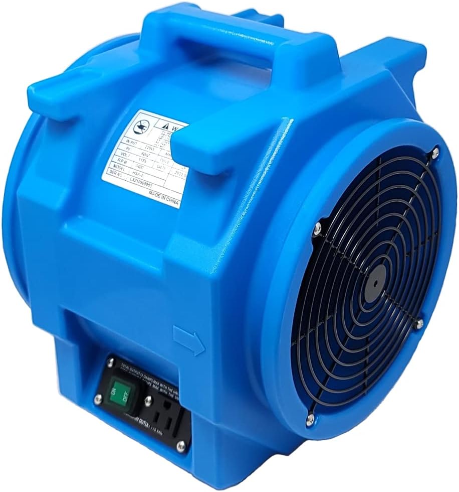 Movimiento de aire compacto axial HS, 1.93 amperios, solo GFCI, velocidad única, hacia fuera realiza axiales de tamaño completo (azul)