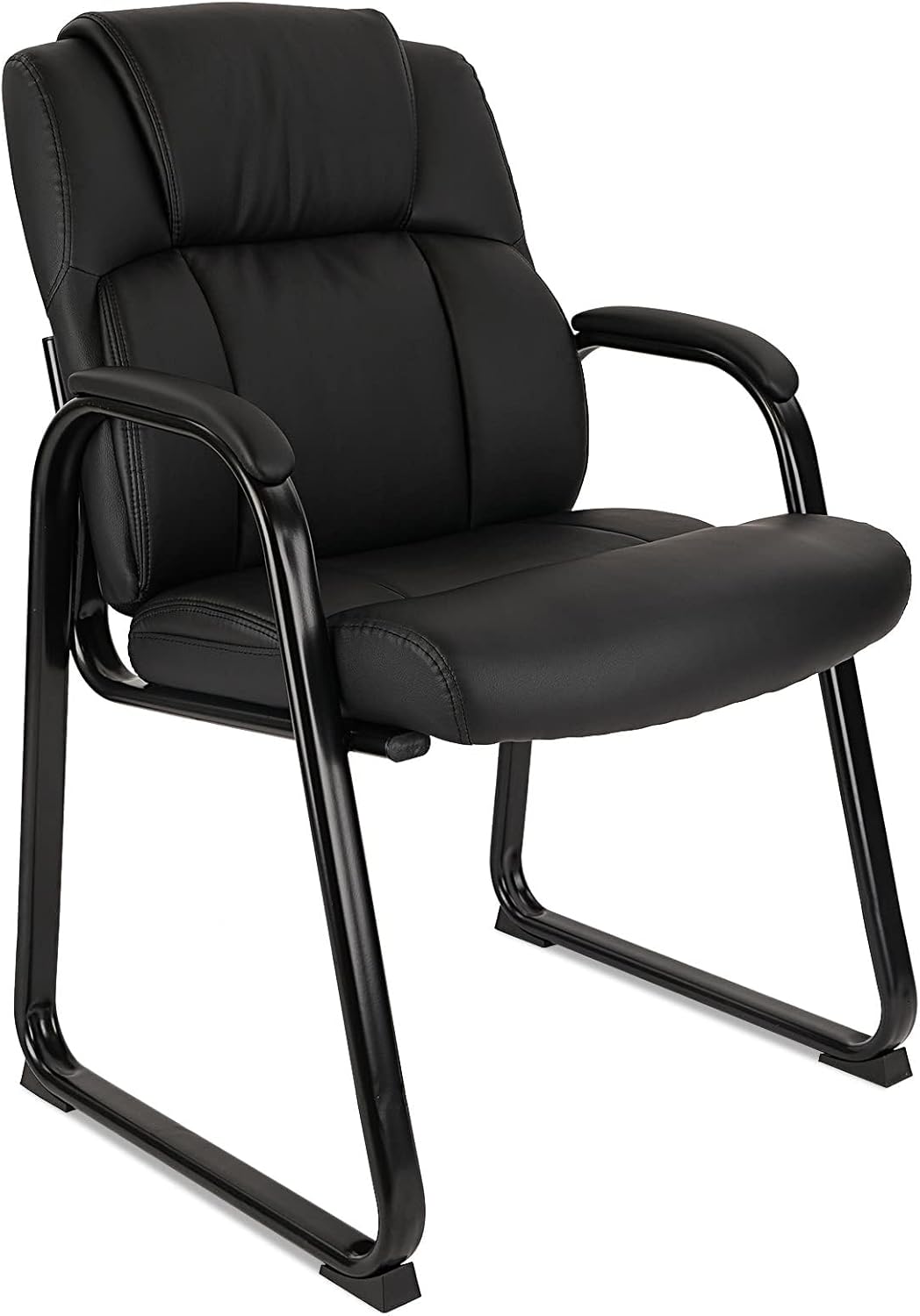 CLATINA Silla de oficina para invitados de cuero con reposabrazos acolchado y base de trineo, silla de escritorio sin ruedas para recepción,