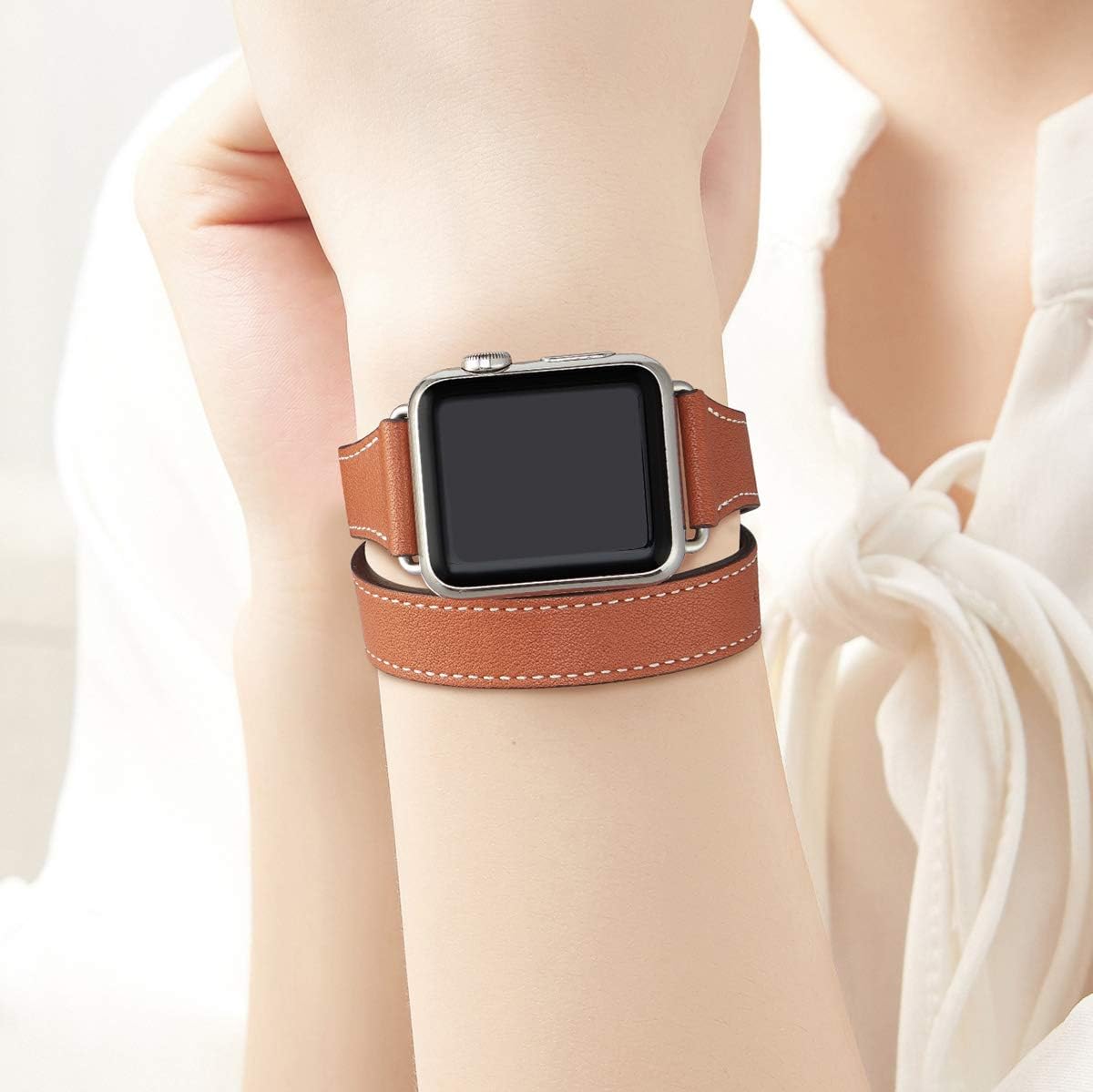 Bestig – Correa de repuesto para Apple Watch de 1.496pulgadas, 1.575pulgadas, 1.654pulgadas, 1.732pulgadas, de piel auténtica, diseño de doble tour,