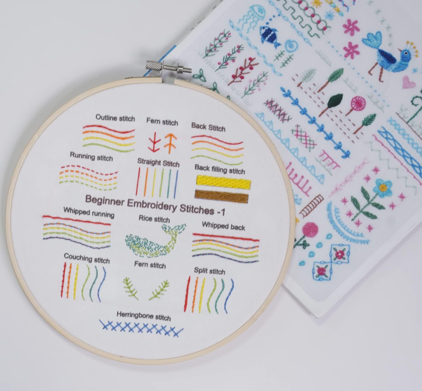 Fanryn Kit de práctica de punto de bordado para principiantes, juego de 4 con patrones de bordado, kit de bordado a mano para niños y adultos