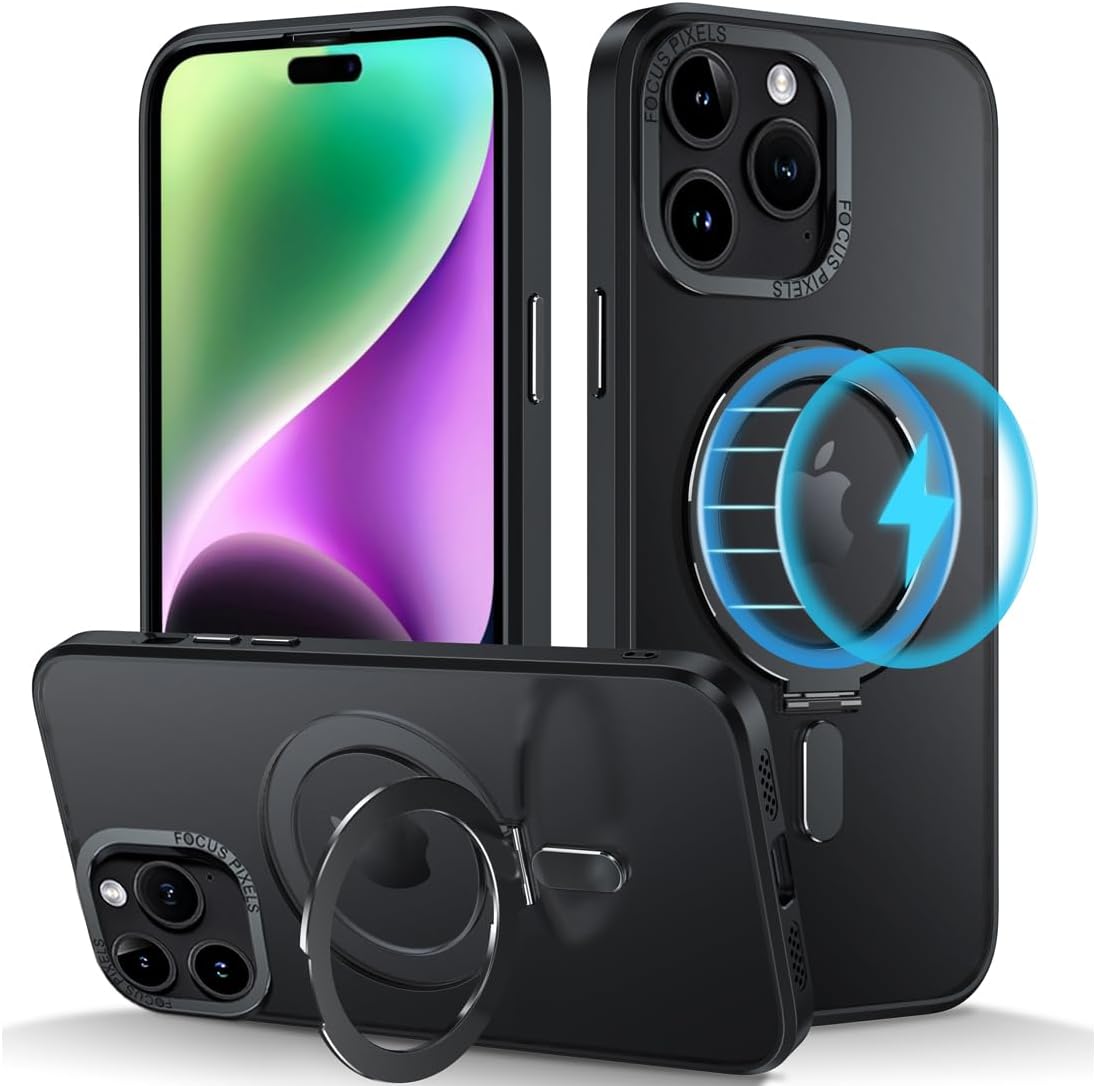 Funda para iPhone 15 Pro Max con soporte magnético compatible con cargador inalámbrico MagSafe y soporte magnético para montaje en automóvil,