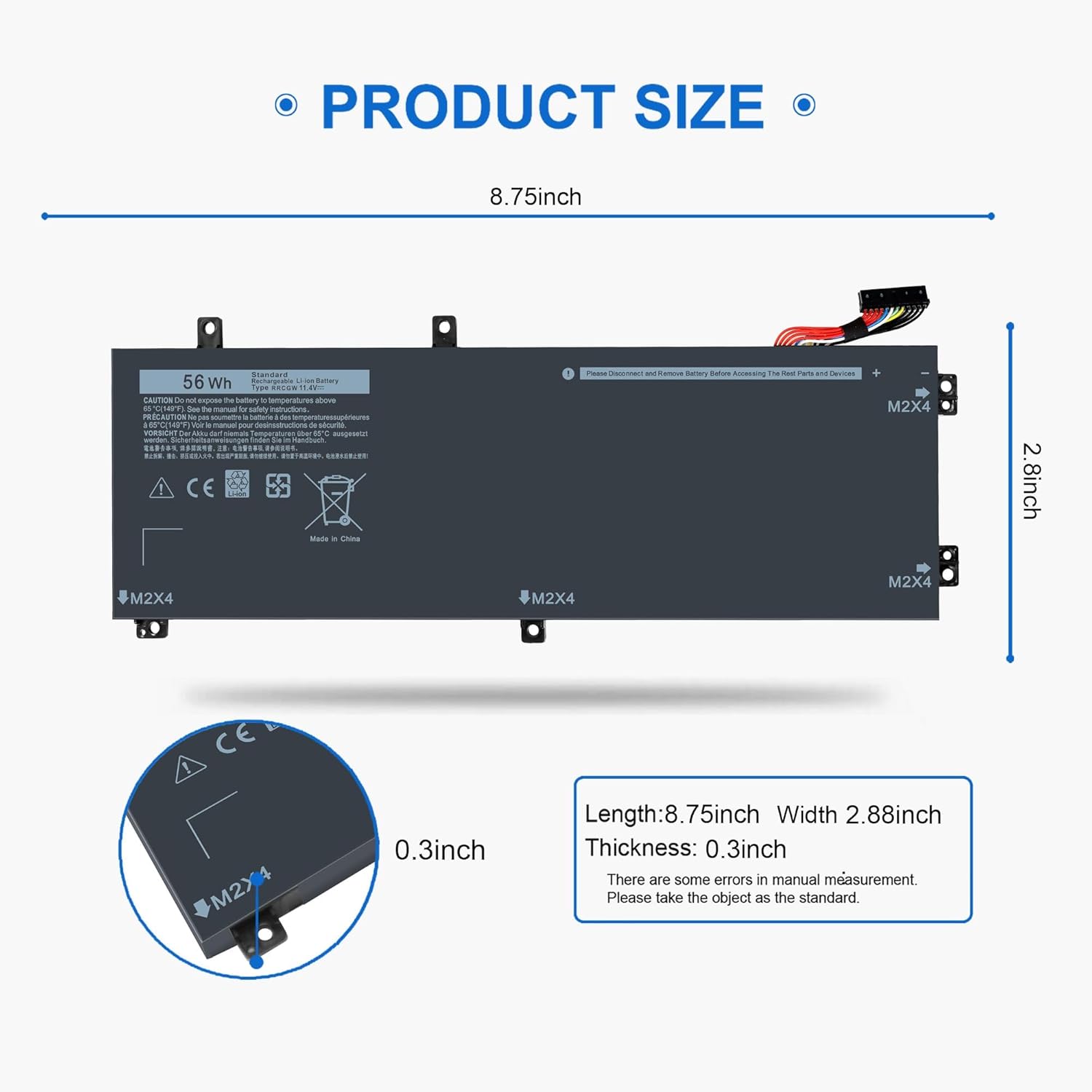 Batería para portátil RRCGW de 56 WH para Dell XPS 15 9550 9560 9570 Precision 5510 5520 5530 Mobile WorkStations Series compatible con H5H20 M7R96