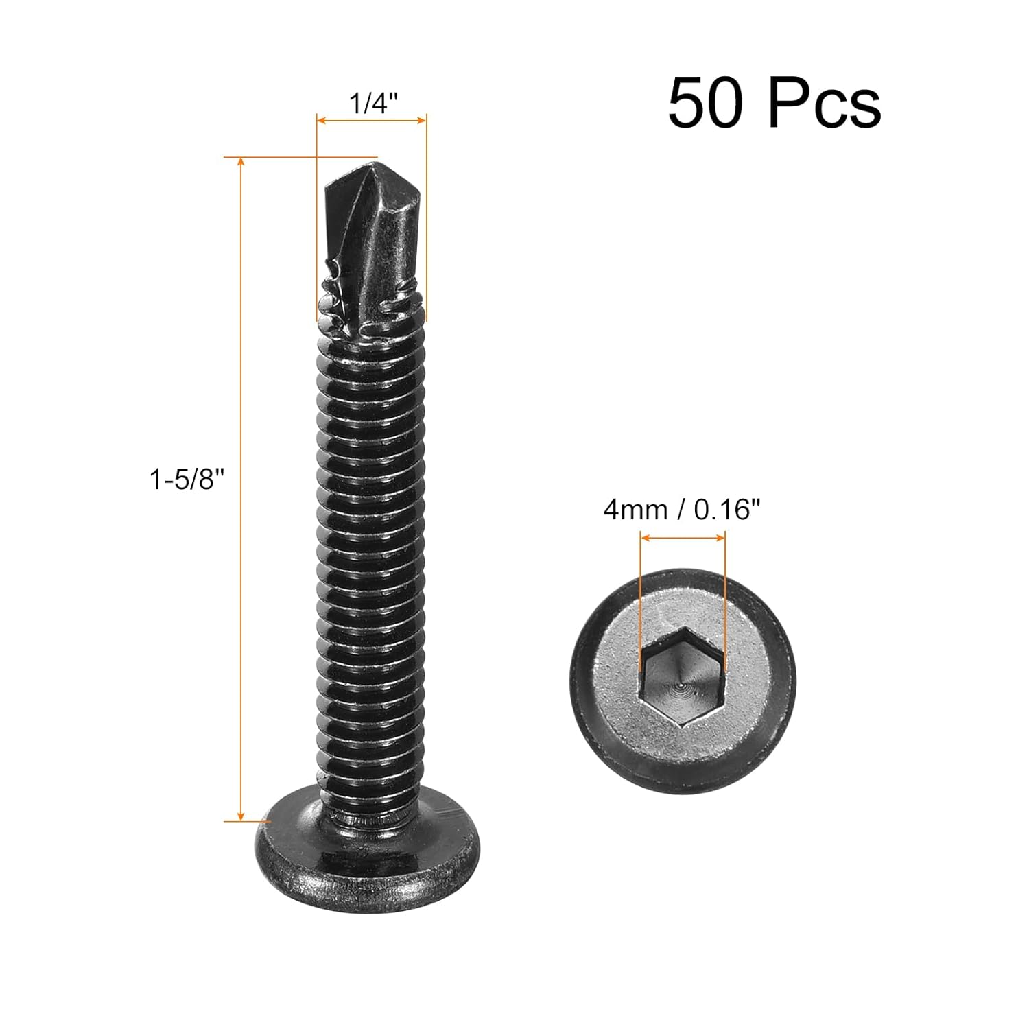 uxcell Tornillos autorroscantes hexagonales, 14 x 1-58″ 410 Tornillo de perforación de cabeza plana de chapa de acero inoxidable 410, 50 piezas,
