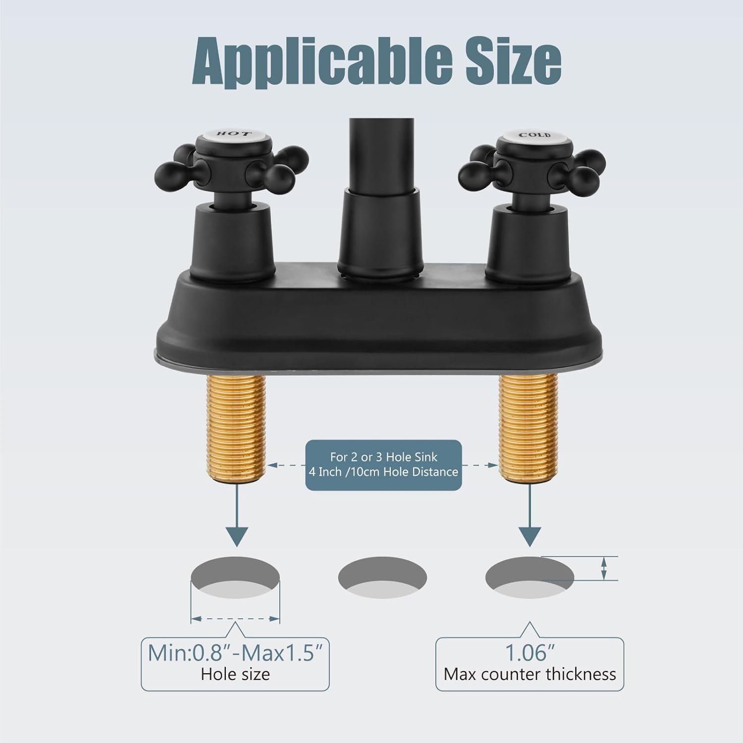 Aolemi Grifo de lavabo de baño negro mate con 2 asas cruzadas de 4 pulgadas, grifo mezclador de lavabo para lavabo de baño, utilidad para lavabo, 3