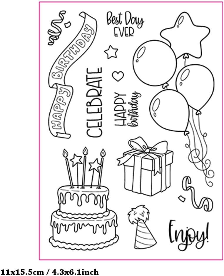 Arbuya Sellos transparentes para pastel de cumpleaños para hacer tarjetas de cumpleaños o diario, caja de regalo de cumpleaños, pancarta de globos,