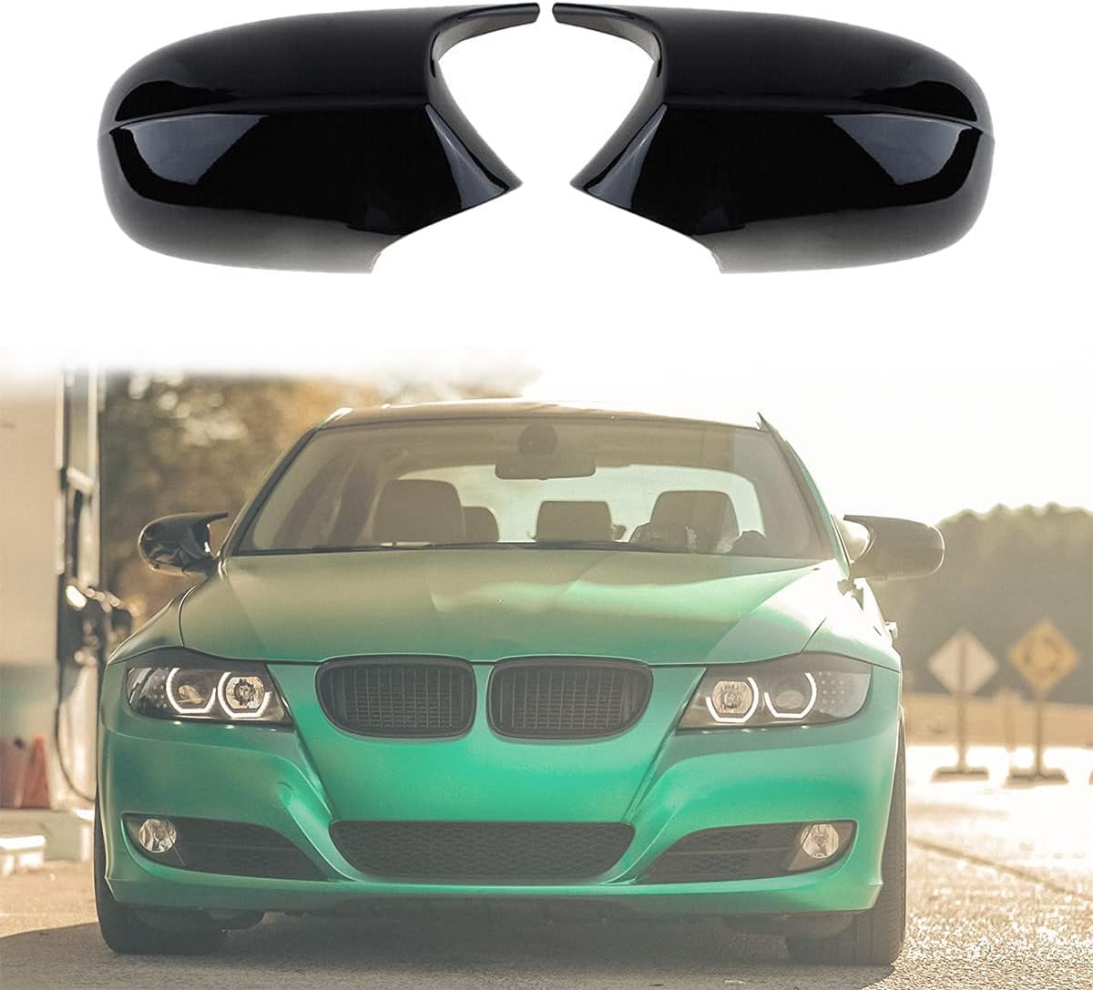 Tapa de espejo estilo cuerno de vaca compatible con BMW E90 E91 2008-2011, E92 E93 2010-2013, E87 2008-2011, E81 2010-2012, E82 E88 2010-2013,