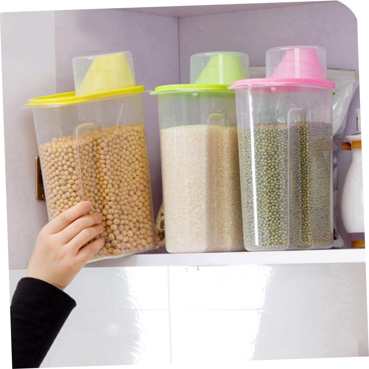 NOLITOY 3 unids contenedores transparentes para granos de cereales contenedores de almacenamiento de café despensa tarro de almacenamiento de nueces