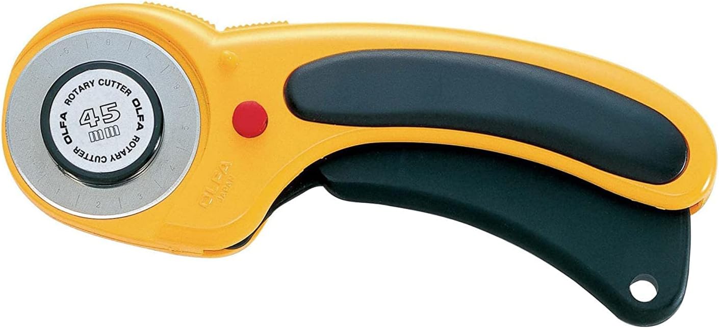 OLFA Cortador giratorio ergonómico de 1.772 in (RTY-2DX) – Cortador de tela giratorio con cubierta de hoja y gatillo de apriete para acolchado,