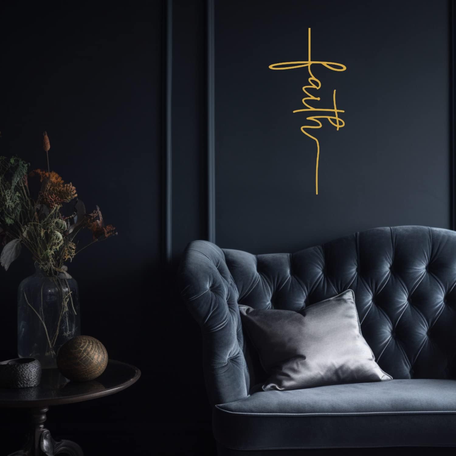 Arte de pared de metal con cruz de fe, decoración de pared de metal dorado Jesús, decoración de pared de metal cristiano abstracto grande, regalo