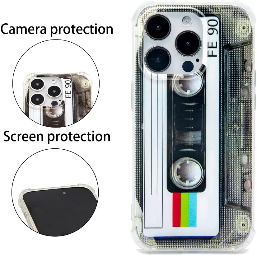 FAteamll Funda para iPhone 14 Pro, acabado mate, resistente, suave, con esquinas reforzadas, TPU suave, parachoques retro, funda de cinta de casete