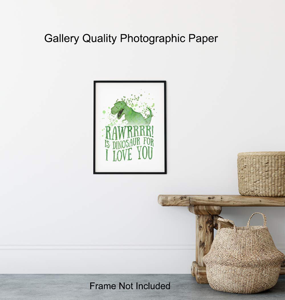 Rawr Means I love You in Dinosaur – Nursery Decor Dinosaur Love Typography Wall Art Print Poster – Unique Home Decoration for Boys or Kids Room,