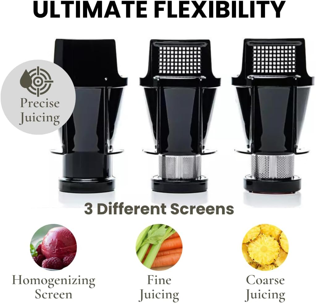 Cold Press SANA 707 Exprimidor clásico horizontal de velocidad lentabaja  Fácil de limpiar, potente motor, alimentación automática, compacto,