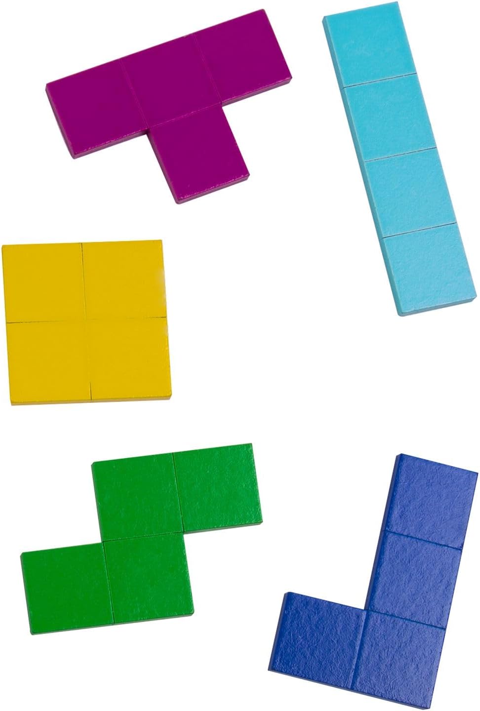 Rompecabezas de Tetris Tetrimino Shapes 3D Brain Teaser. Incluye 7 piezas de madera de tetrimino y tablero de madera plana. Producto oficial de