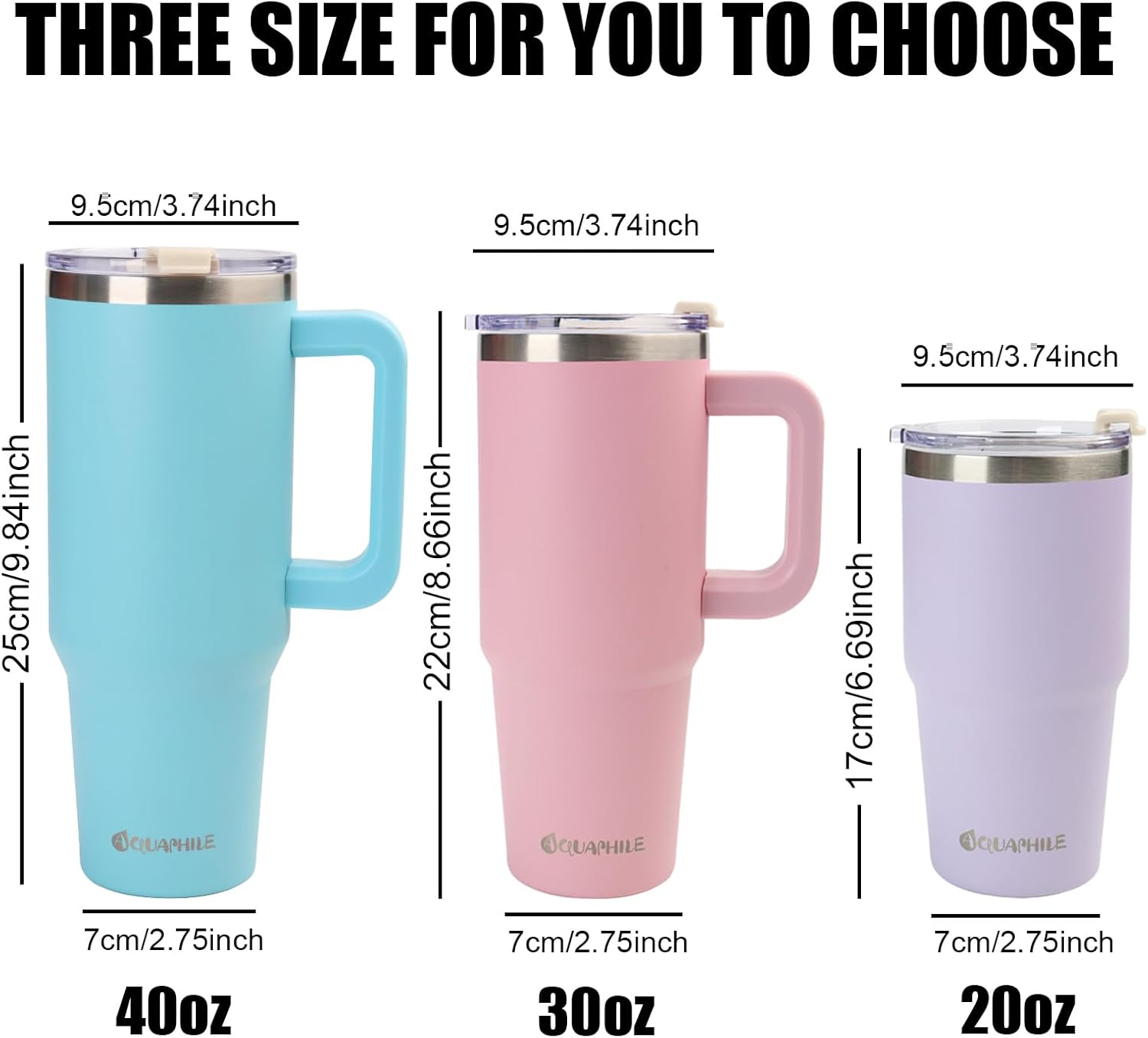 AQUAPHILE Vaso aislado de 30 onzas con asa, taza de viaje de acero inoxidable con tapa y pajita, vaso de café portátil a prueba de fugas de doble