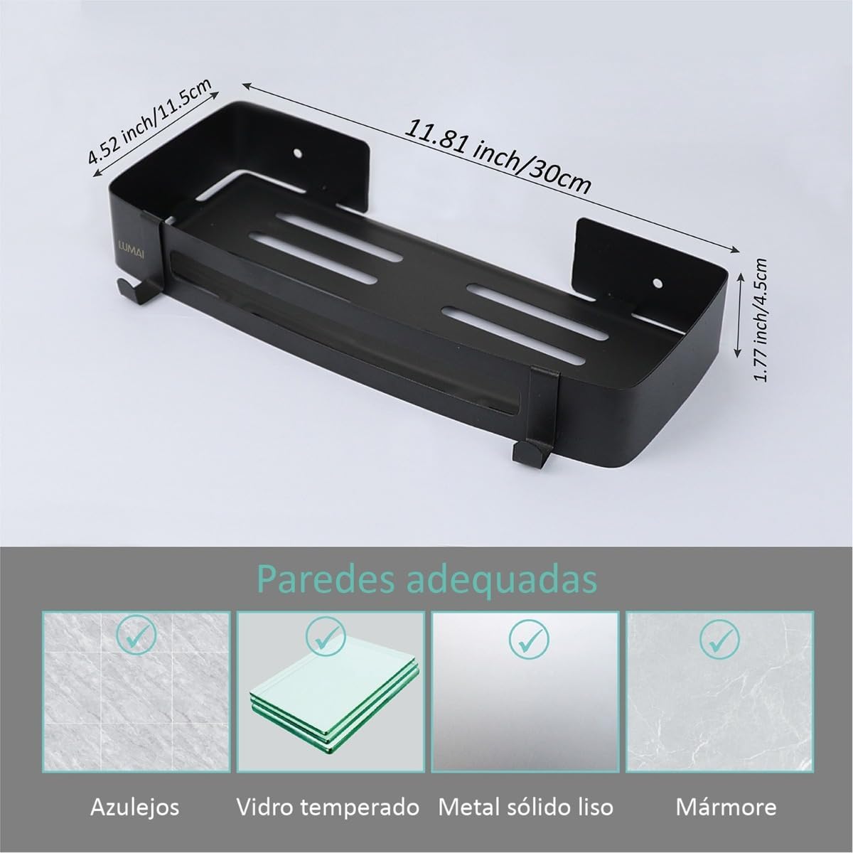 Cesta de ducha negra adhesivo para estante de ducha de acero inoxidable, soporte para bañera, mostrador organizador de baño de montaje en pared,