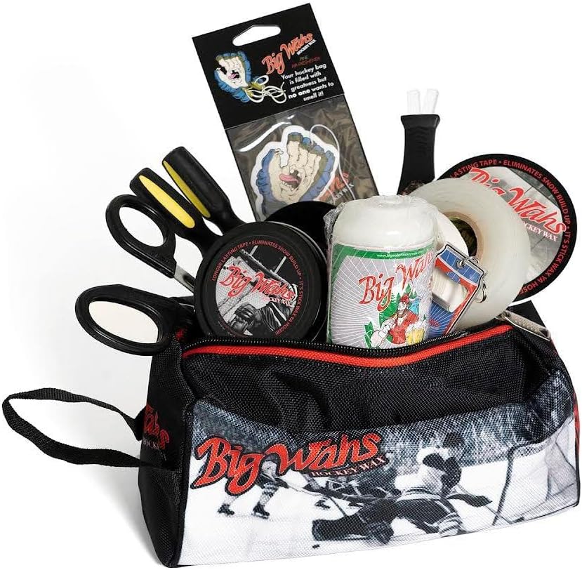 Bolsa de accesorios de cera de hockey la bolsa viene cargada con 3 rollos de cinta de hockey, tijeras, palo dulce con piedra, 4 destornilladores,
