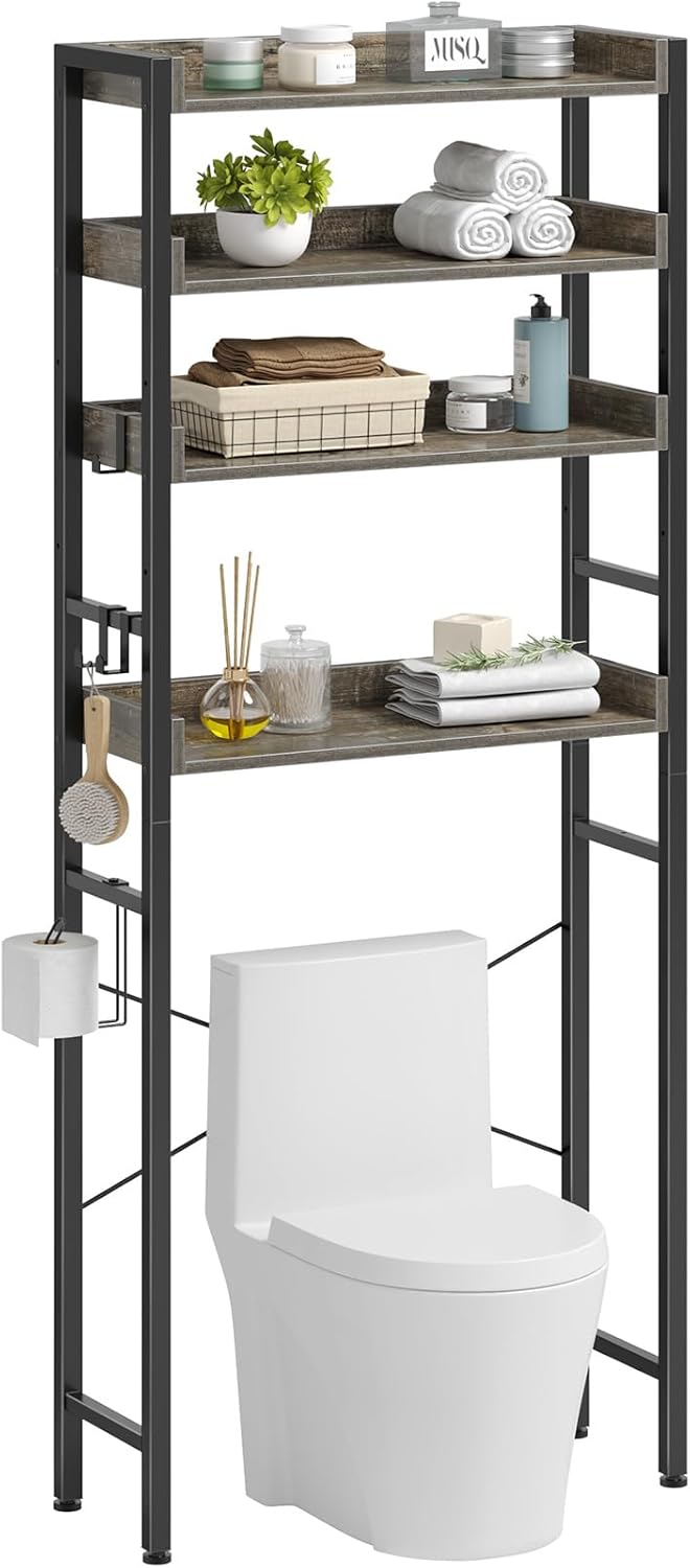 Rolanstar Estante de almacenamiento sobre el inodoro, ahorro de espacio de baño de 4 niveles con estantes ajustables, organizador de baño para baño,