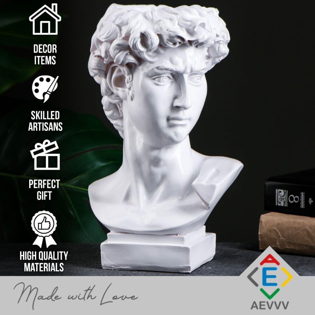 Jarrón antiguo  Estatua de busto de David hecha a mano  11.4 pulgadas de capacidad blanca de 2.1 litros  Decoración vintage para la oficina en casa