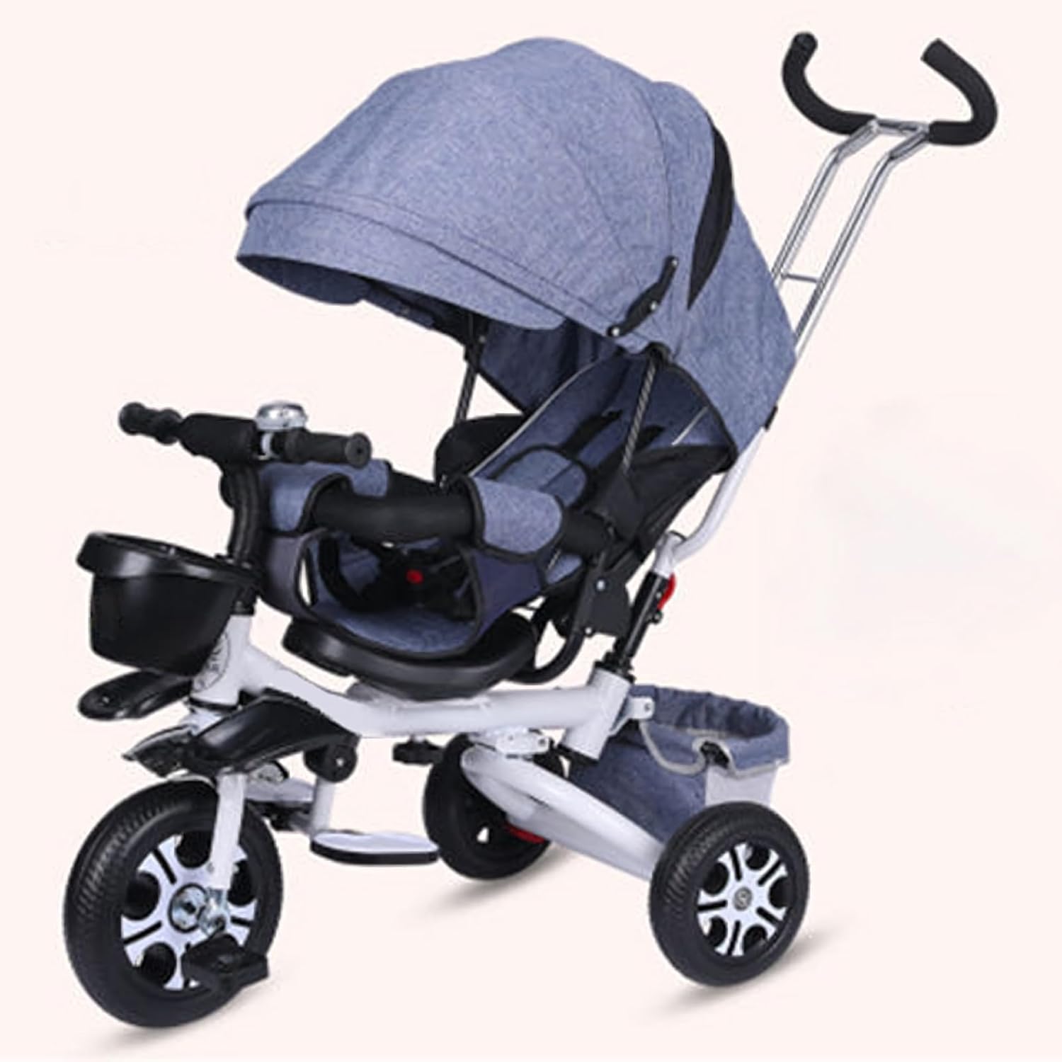 Triciclo para niños, triciclo para niños de 1 a 6 años, triciclo 4 en 1, triciclo plegable para niños con asa de empuje, toldo extraíble, asiento