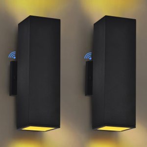Paquete de 2 lámparas de pared para exteriores del amanecer al anochecer, iluminación LED moderna hacia arriba, luces de pared para exteriores, 2700 Paquete de 2 lámparas de pared para exteriores del amanecer al anochecer, iluminación LED moderna hacia arriba, luces de pared para exteriores, 2700