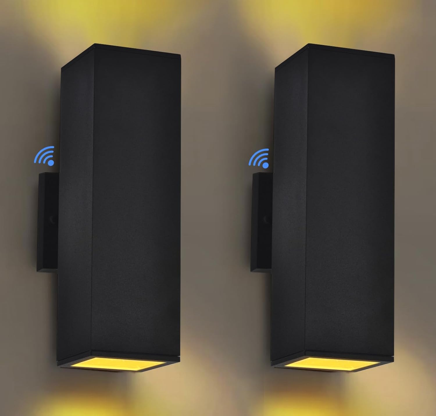Paquete de 2 lámparas de pared para exteriores del amanecer al anochecer, iluminación LED moderna hacia arriba, luces de pared para exteriores, 2700