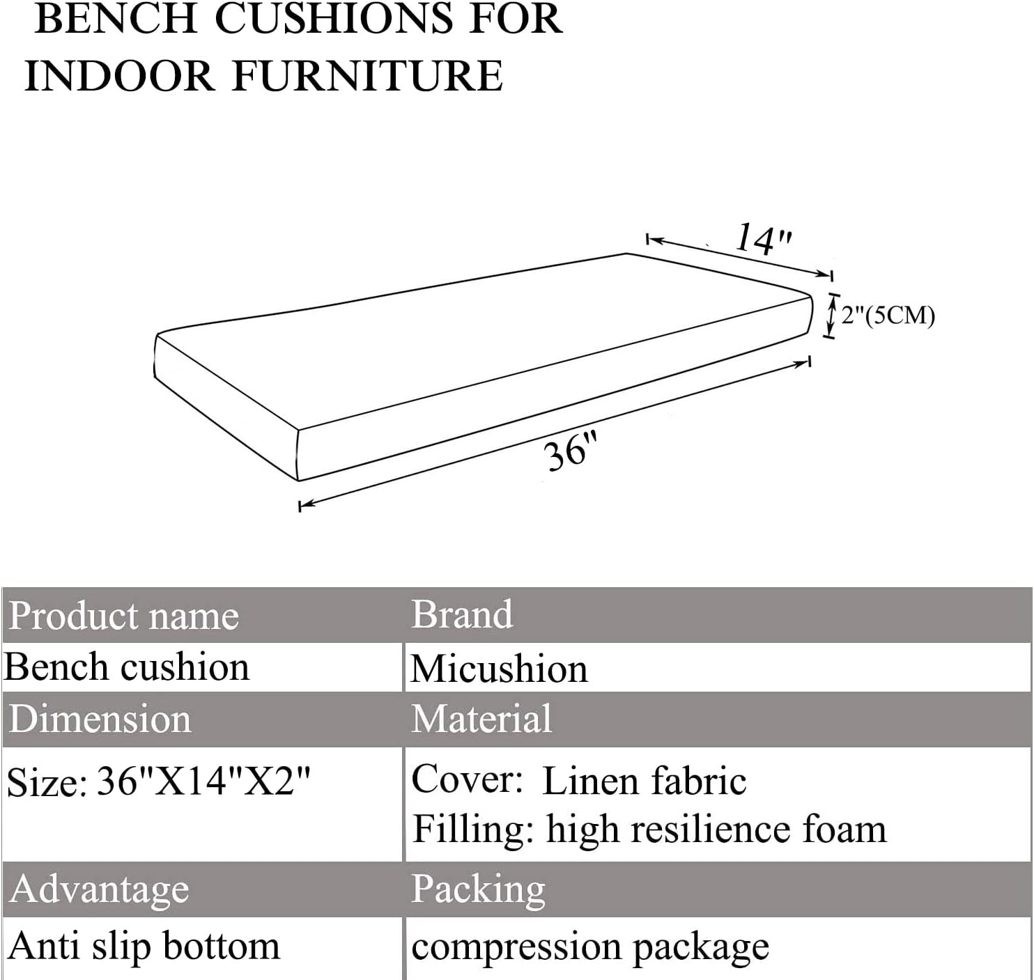 Cojín de banco de piano para almacenamiento de zapatos en interiores con lazos antideslizante para mesa de picnic para cocina, mesa de comedor