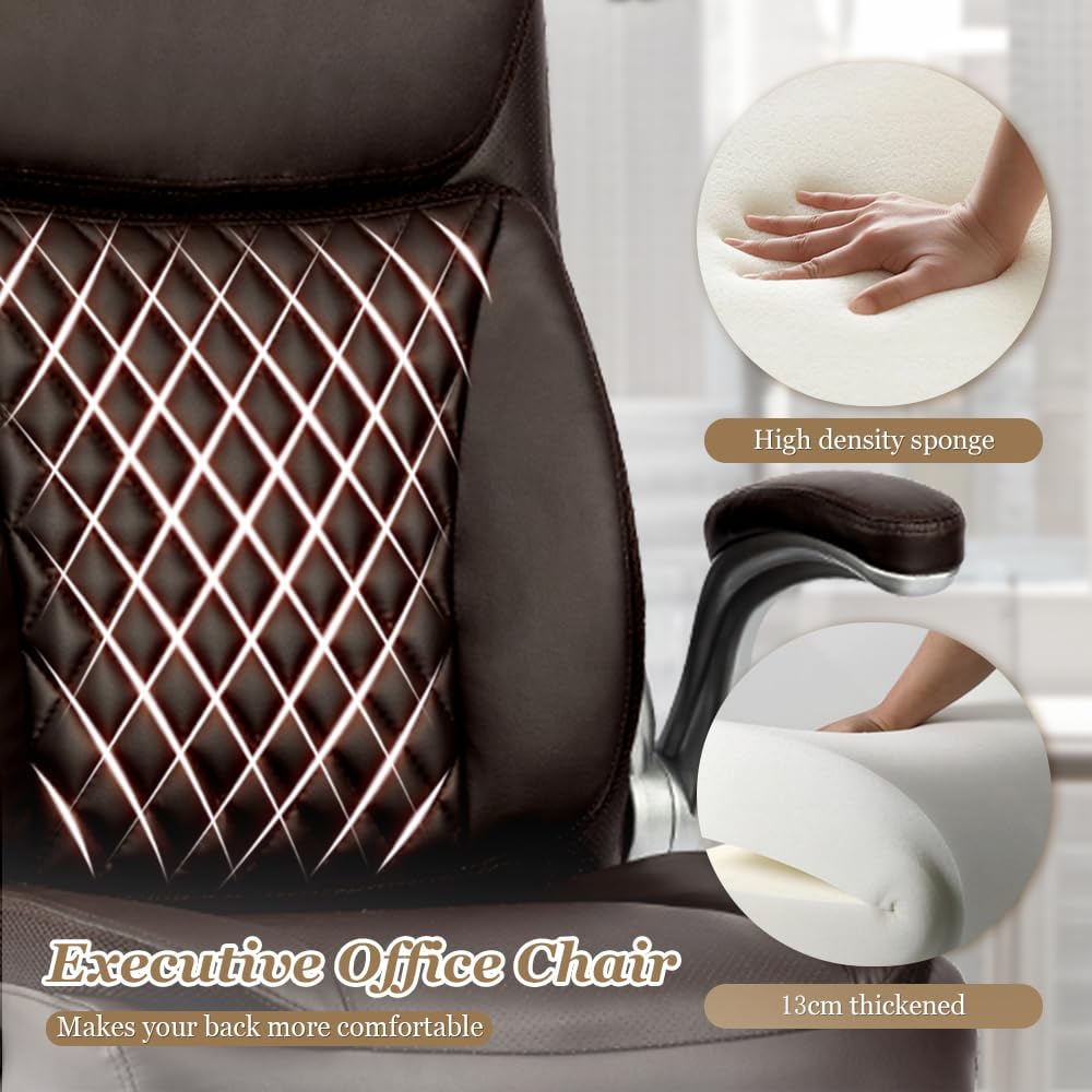 Silla de escritorio ergonómica ejecutiva con reposabrazos abatibles y altura ajustable, 300 libras grande y alta, silla de oficina de cuero