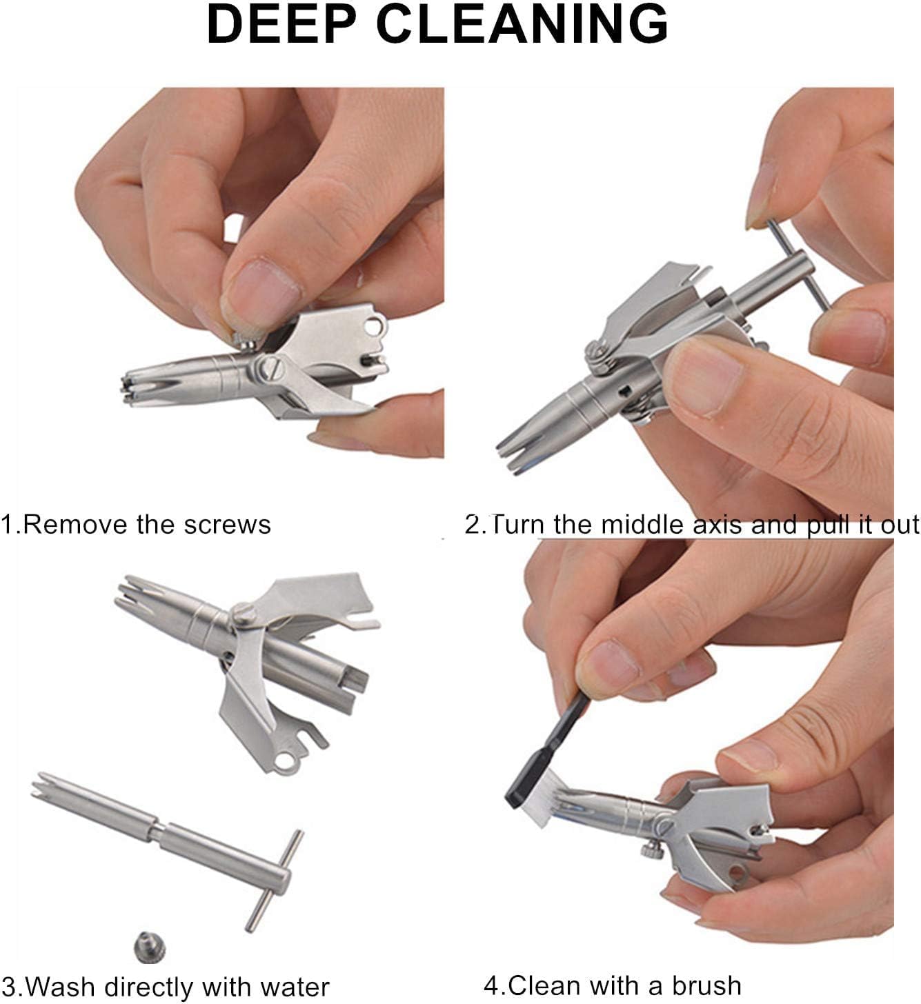 Cortadora manual de pelo de nariz con ranuras en V para hombres y mujeres, 6 cuchillas rotativas para orejas y cejas sin tirones, máquina de corte
