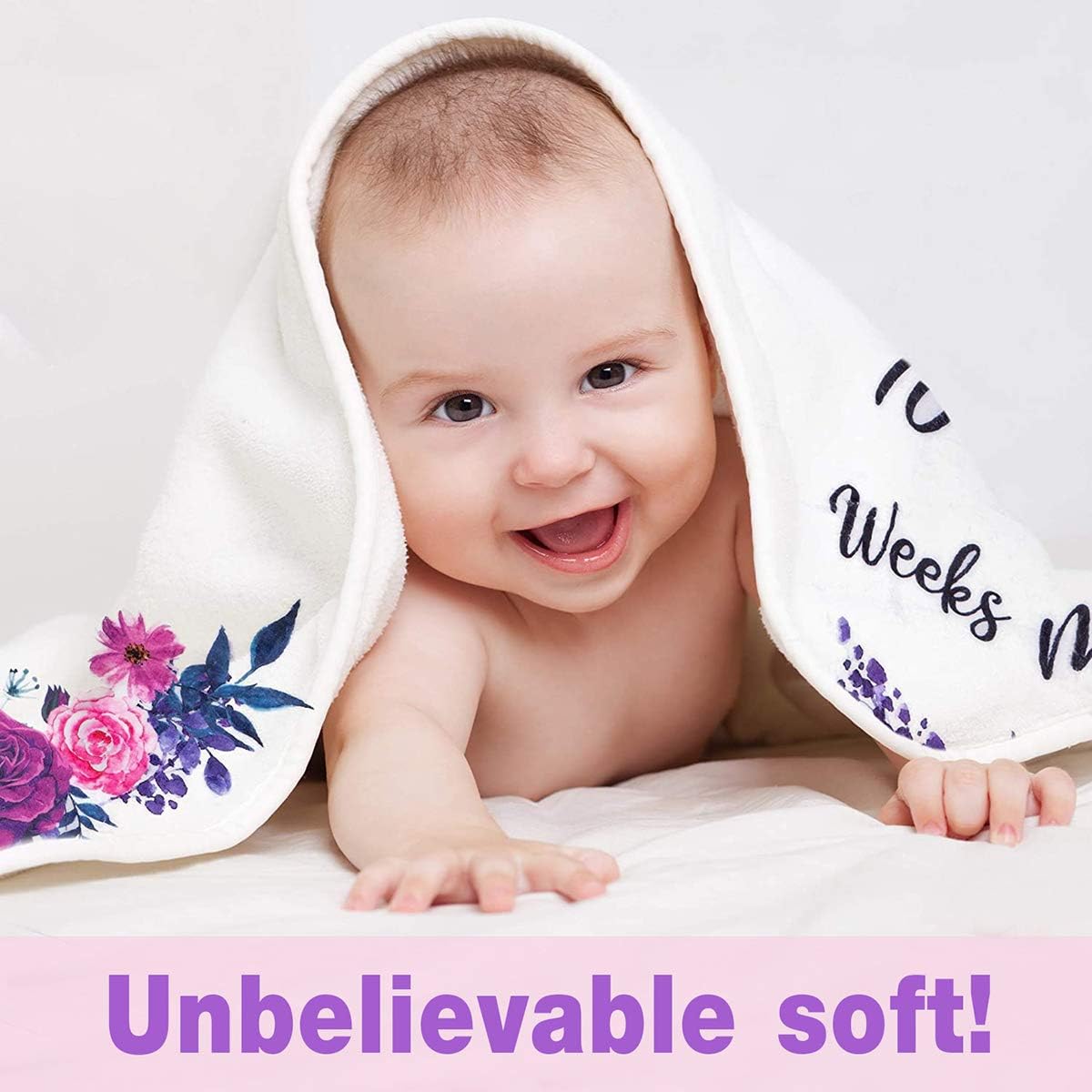 BTXTPH504 – Manta mensual de hitos para bebé, tabla de crecimiento personalizada de pájaro floral azul, fotos de bebé, 48 x 40 pulgadas, fondo de