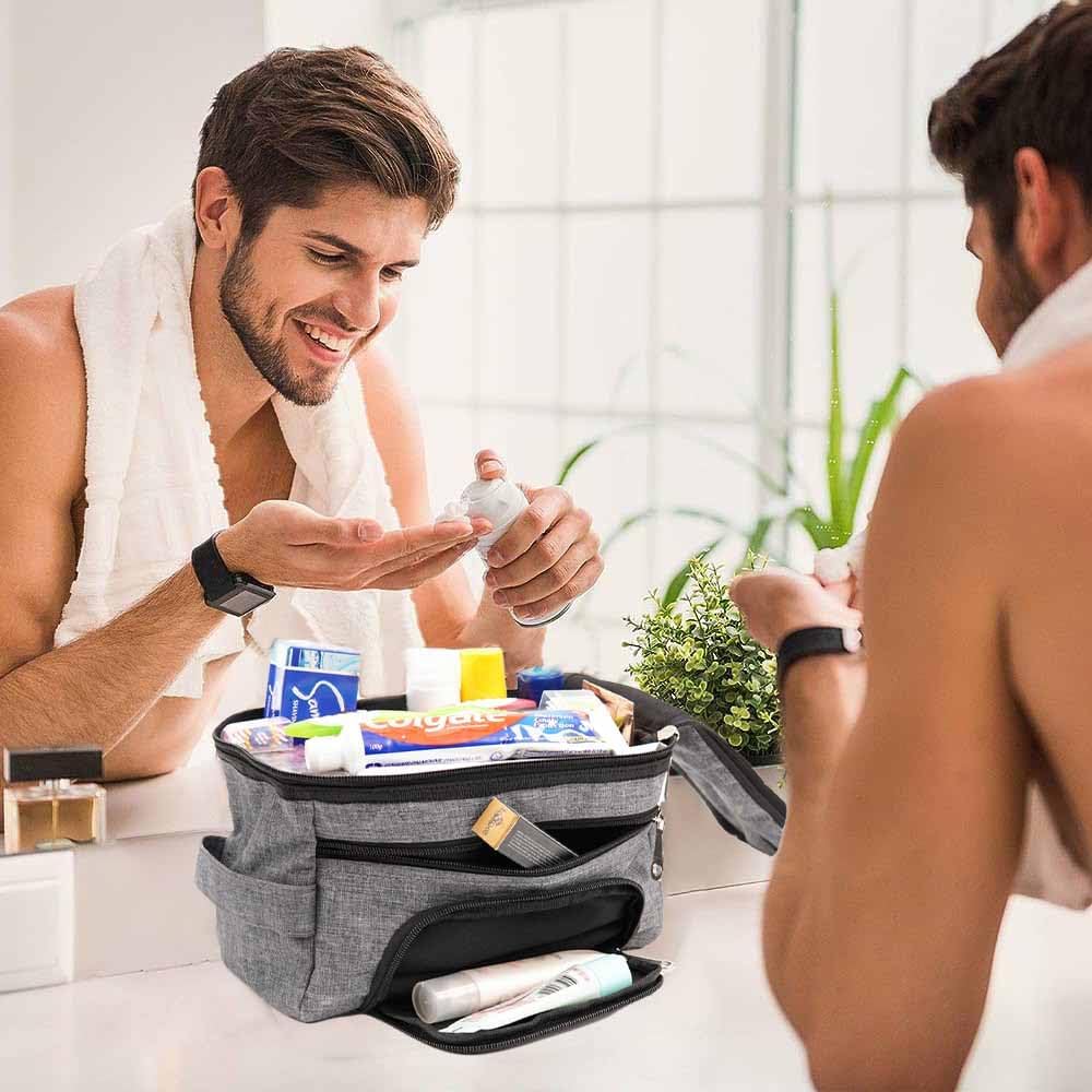 fjackets Neceser de viaje imprescindible para hombre, organizador de baño y kit de viaje, artículos esenciales de viaje en avión, artículos