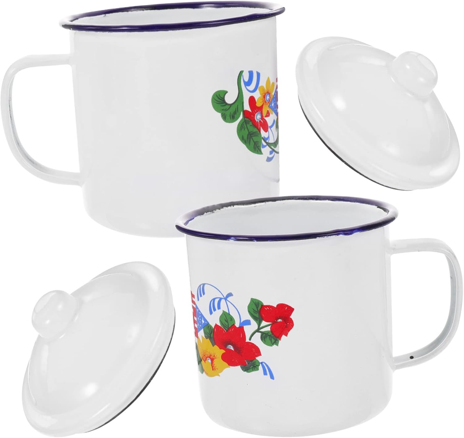 Abaodam 4 uds Taza de esmalte rojo Taza de café para fiesta, tazas de bebida de campamento, taza de té con patrón de flores, taza de esmalte retro,