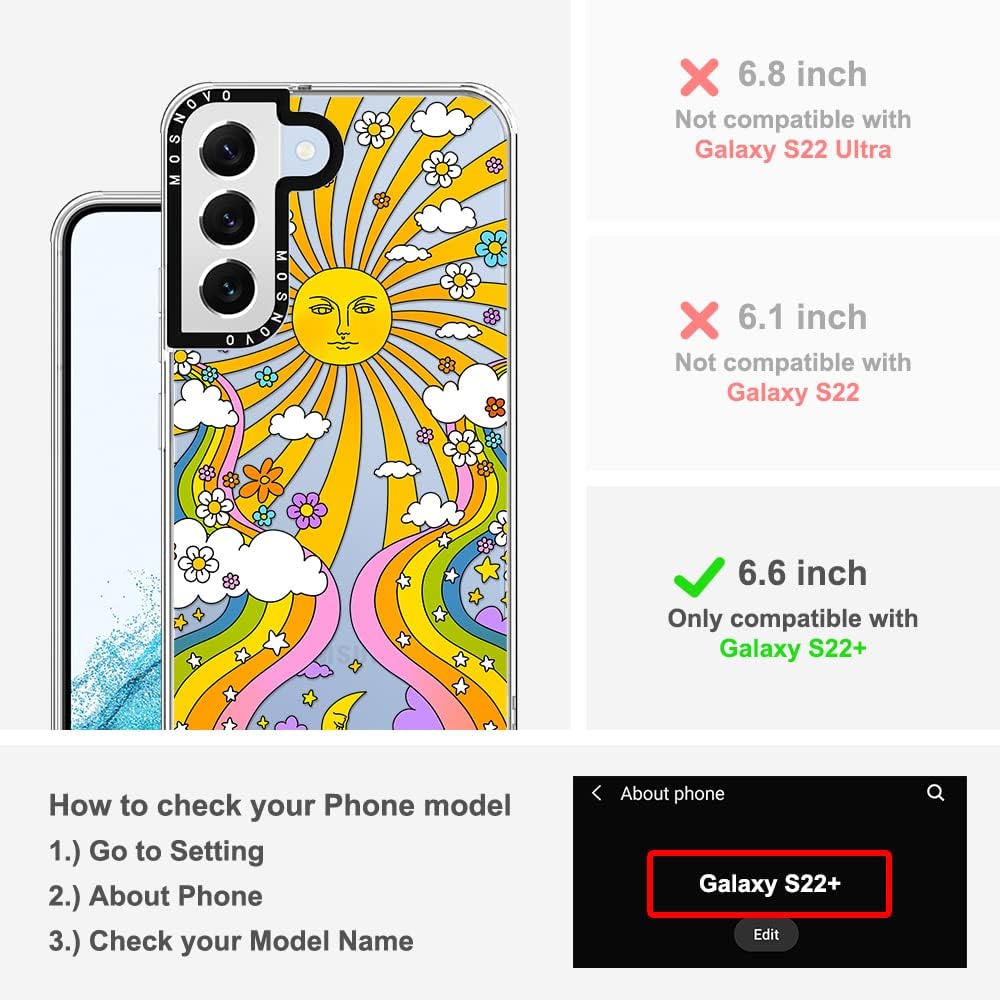 MOSNOVO Funda para Galaxy S22 Plus, diseño psicodélico de los años 70, diseño transparente de plástico transparente con carcasa protectora de TPU