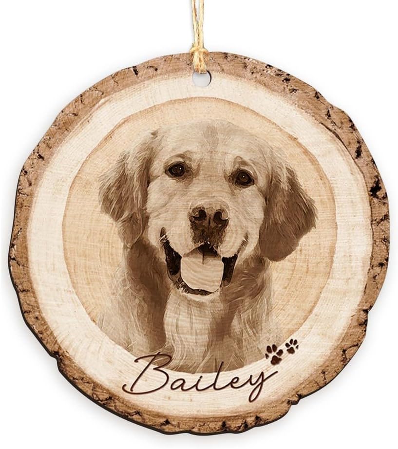 Unifury Adorno de perro personalizado con imagen, adorno de foto de Navidad, adornos de perro en memoria, adornos de madera para mascotas, adorno de