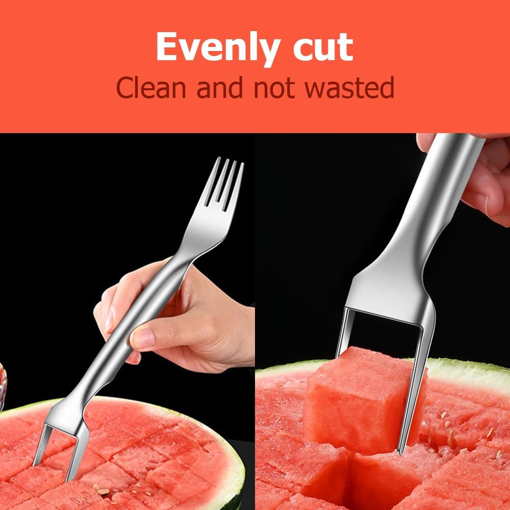 2-In-1 Stainless Steel Fruit Cutter, 2024 New Portable Watermelon Cutter Slicer Tool Melon Cube Cutter, Watermelon Windmill Fork Slicer Cutter for