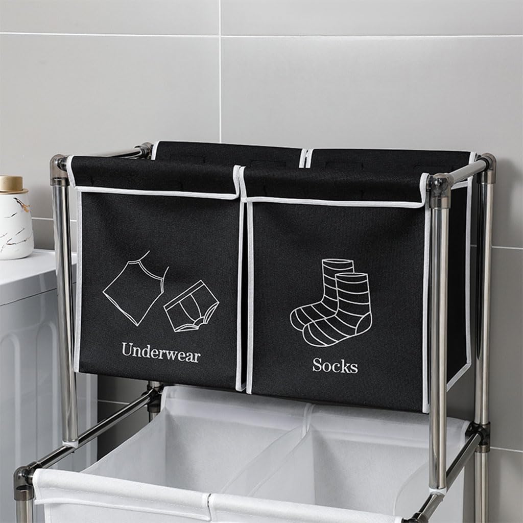 Carrito clasificador de ropa sucia, cesta clasificadora de ropa sucia con ruedas resistentes con cerradura y 4 bolsas extraíbles, organizador de