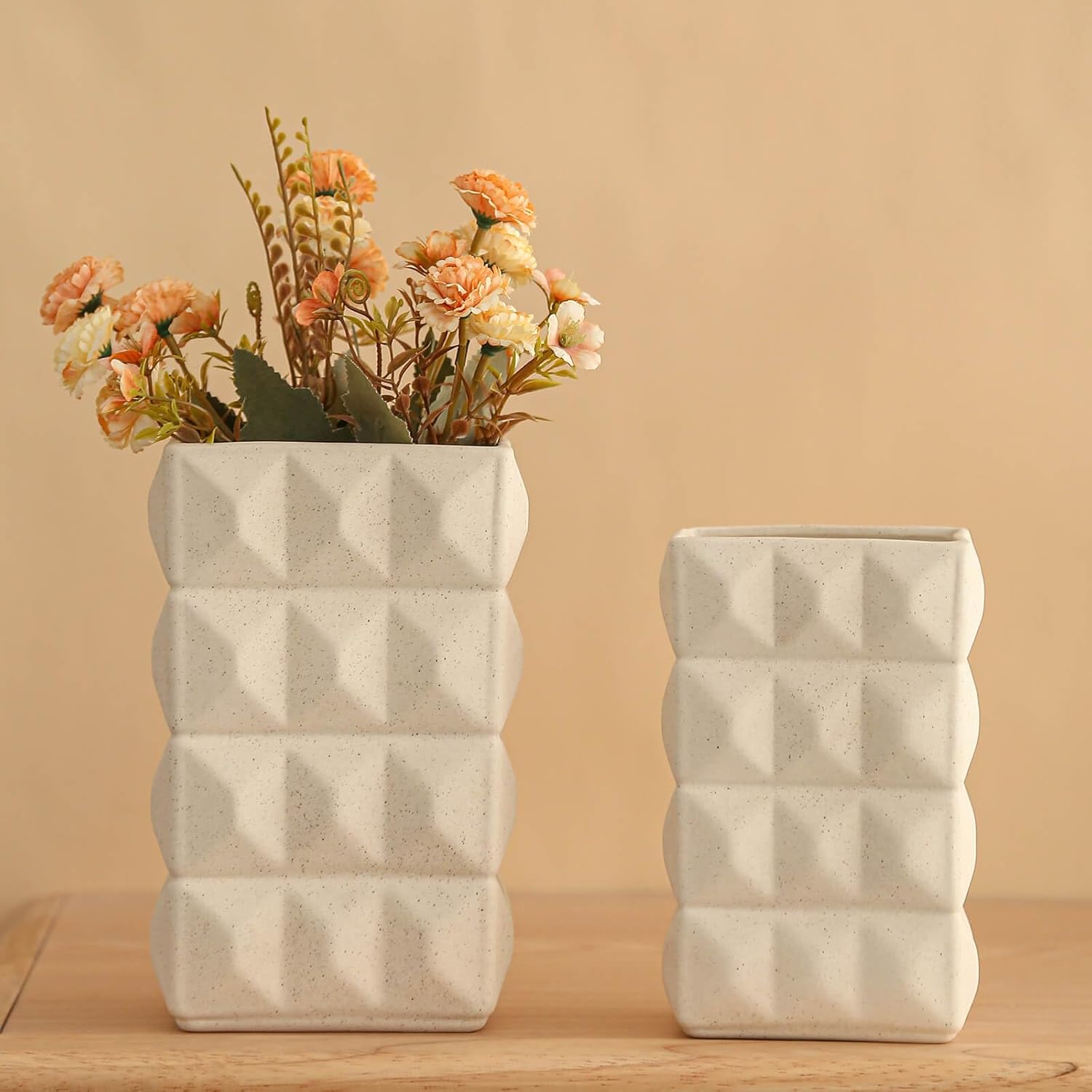 Porceluxe Jarrón de cerámica para decoración, juego de 2 jarrones modernos pesados hechos a mano, jarrón decorativo para flores, ideal para bodas,