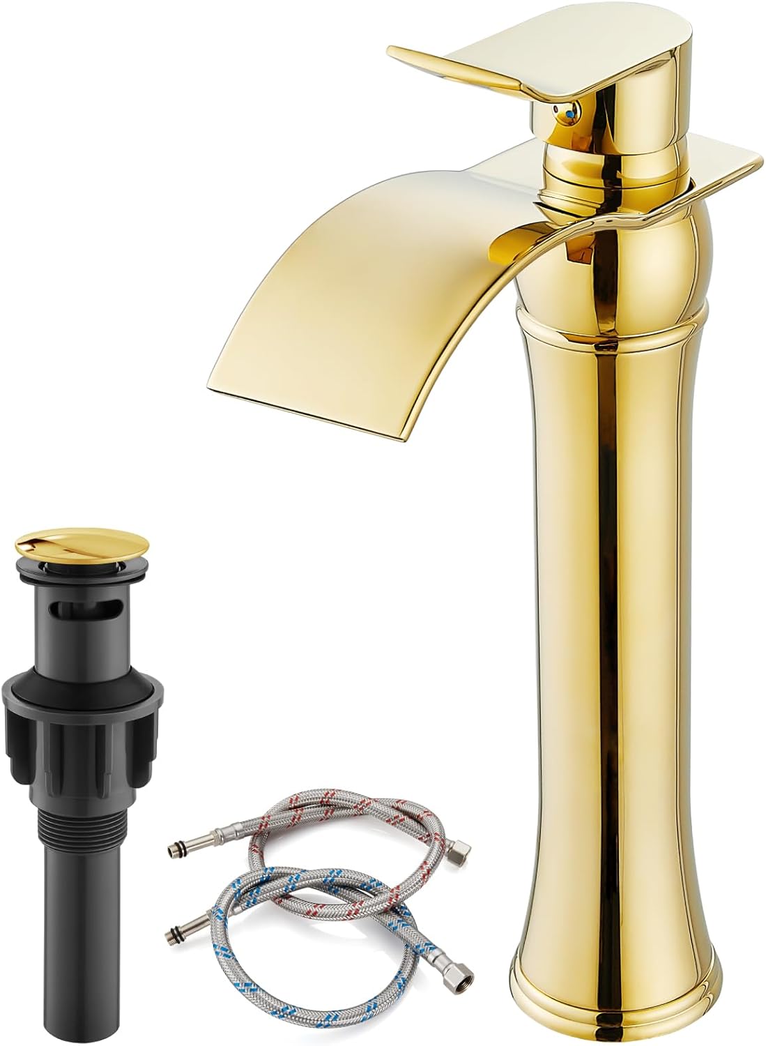 gotonovo Grifo de fregadero de cascada para fregadero de 1 agujero, grifo alto de lavabo de baño de una sola manija, grifo de baño de cascada de