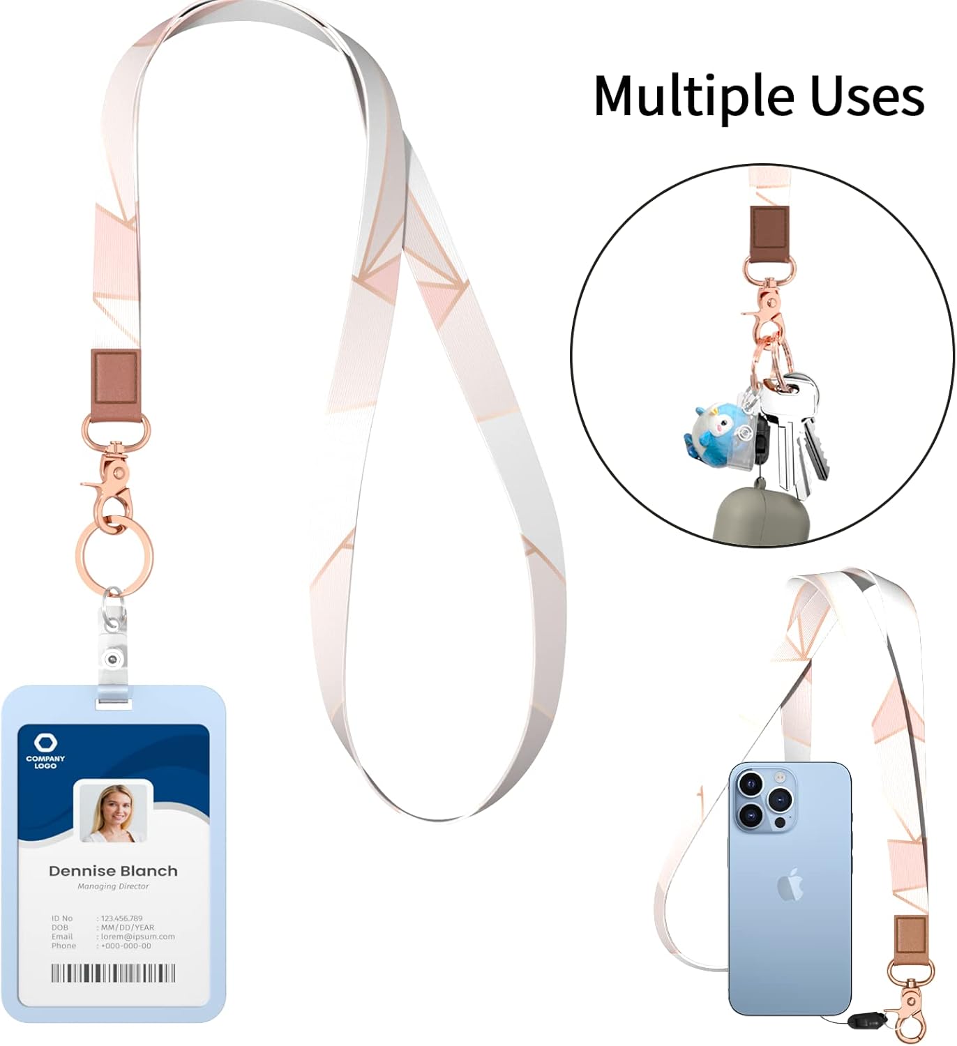 Rimilak Llavero con cordón para el cuello, correa de cordón larga para mujeres y hombres, llaves de automóvil, insignias de identificación,