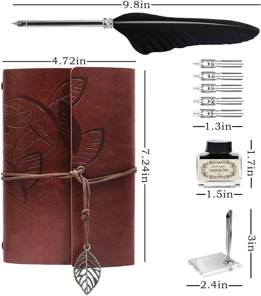 Juego de bolígrafo y tinta, juego de bolígrafos de caligrafía de plumas antiguas, incluye bolígrafo, 5 puntas de repuesto, base de punta de