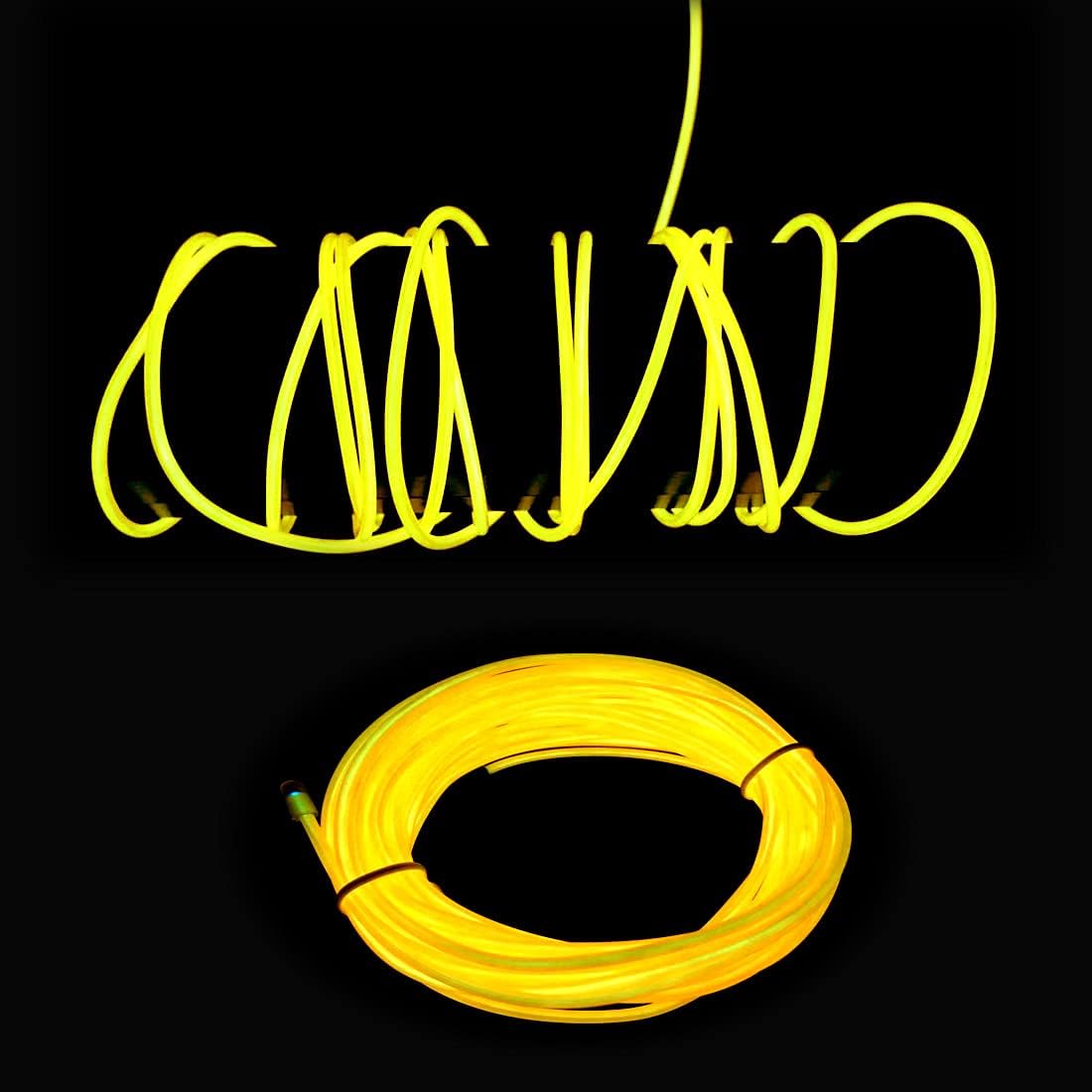 MaxLax Cable EL, color amarillo, luz activada por sonido, luz constante, flash lento, 9 pies, luces de neón, alambre electroluminiscente brillante