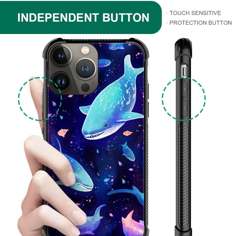 CARLOCA Funda compatible con iPhone 13 Mini, diseño de patrón de tiburón morado Corlorful para niñas y niños, a prueba de golpes, antiarañazos, para