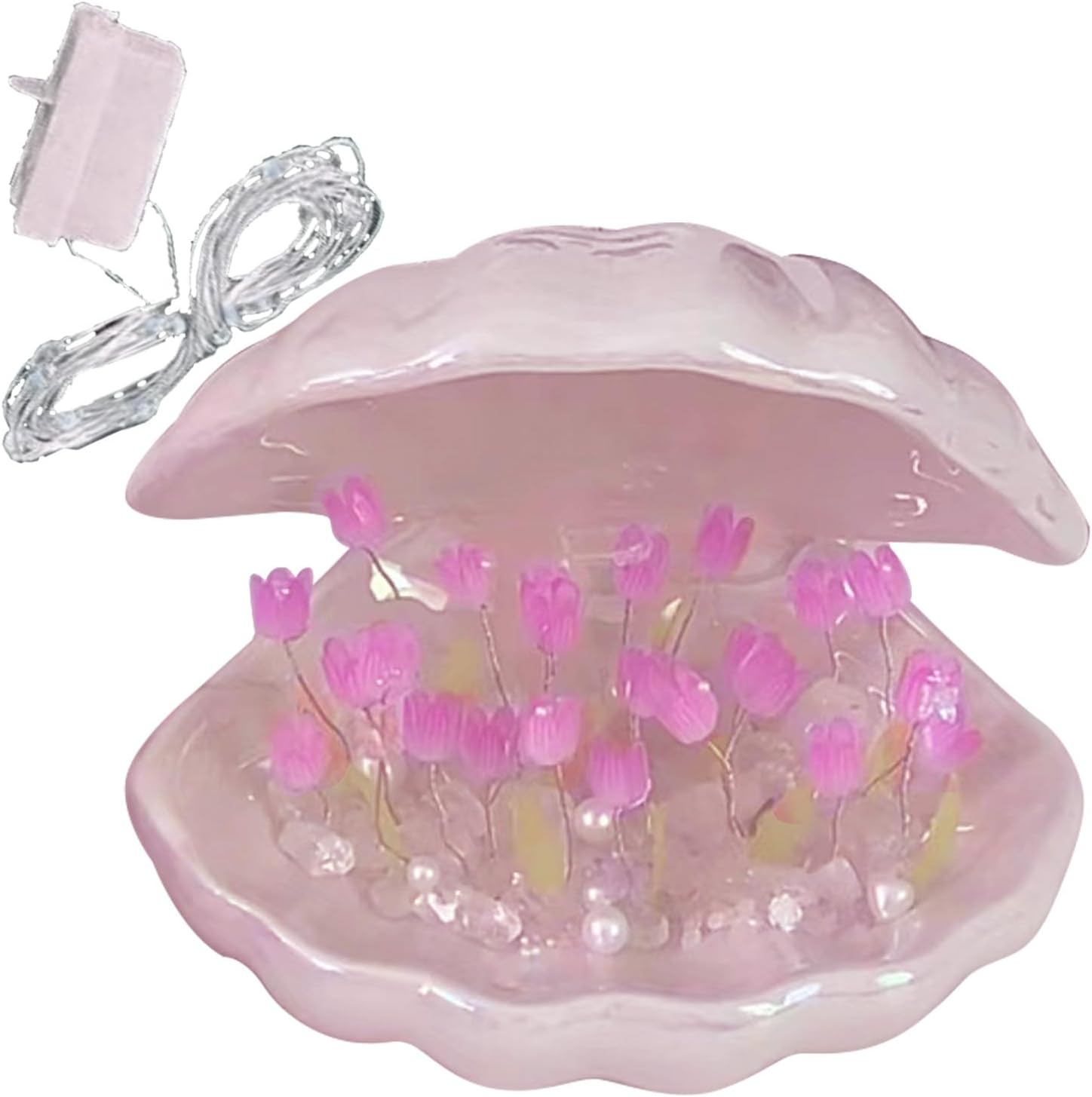 BestAlice Luz nocturna de tulipán, lámpara de flor de tulipán hecha a mano, lámpara de mesa de dormir de flores de simulación, luz LED romántica de