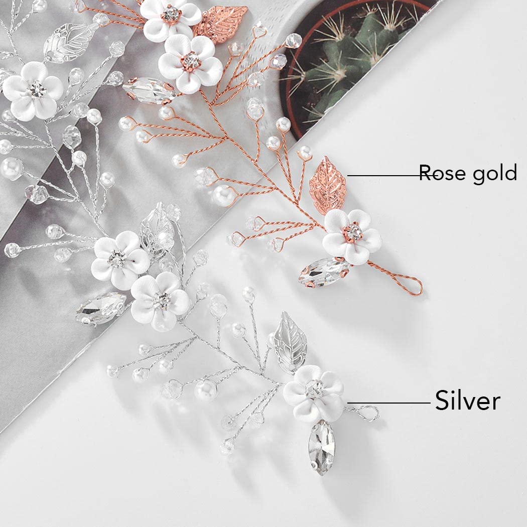 Yean Diadema de novia para boda, accesorios para el cabello de novia, pieza de pelo de flores para mujeres y niñas (plateado)