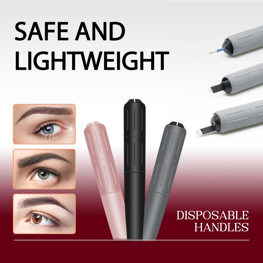 10 Uds Microblading Manijas Desechables Manual Microblading Pen Holder Rosa Nano 18 U .0.709 in Hoja Pigmento Esponja Esterilizado Microblade
