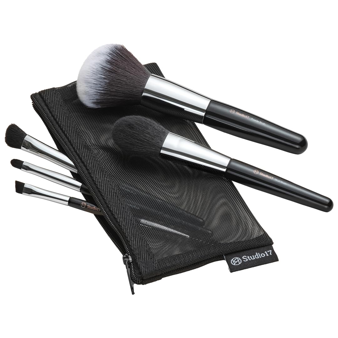 Juego de brochas de maquillaje de viaje, 5 piezas, juego de brochas de maquillaje esenciales para rostro y ojos, juego de brochas de maquillaje